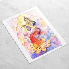 Radha Playing Krishna's flute drawing by Syamesvari