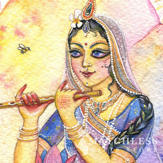 Radha Playing Krishna's flute drawing by Syamesvari